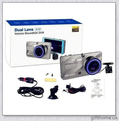 Front and Rear Dual Dash Cam Surveillance System with 1080P HD Video, 170-Degree Wide Angle Lens, and G-Sensor
