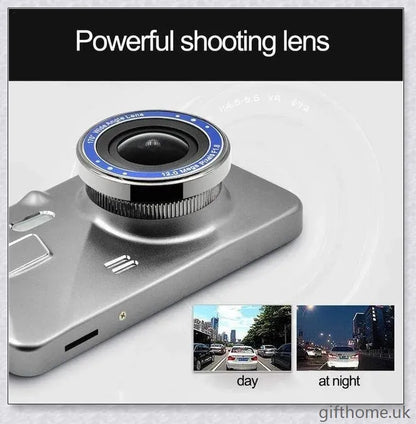 Front and Rear Dual Dash Cam Surveillance System with 1080P HD Video, 170-Degree Wide Angle Lens, and G-Sensor