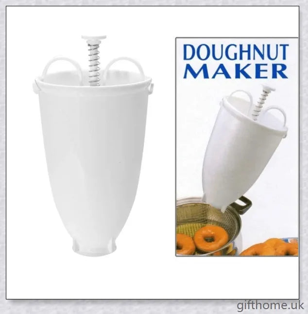 A white and stainless steel donut maker that can create full-size or mini donuts with ease