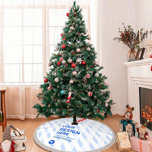 Fringed Edge Christmas Tree Padded Apron in Black, featuring a plush, cushioned lining and three rope ties for easy installation around a Christmas tree.