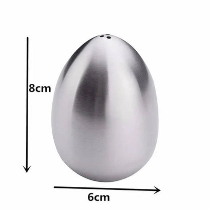 Elegant egg-shaped stainless steel pepper and salt jars set for effortless seasoning