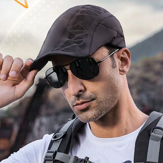 Breathable Mesh Summer Beret Cap in grey colour, featuring a wide brim and ventilated design for comfort and sun protection during outdoor activities.