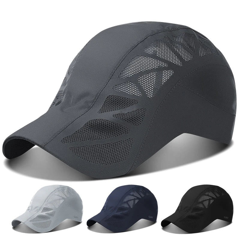 Breathable Mesh Summer Beret Cap in grey colour, featuring a wide brim and ventilated design for comfort and sun protection during outdoor activities.