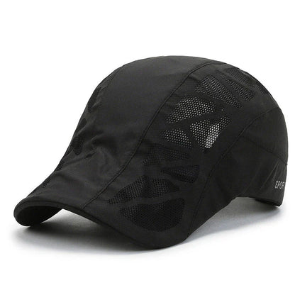Breathable Mesh Summer Beret Cap in grey colour, featuring a wide brim and ventilated design for comfort and sun protection during outdoor activities.