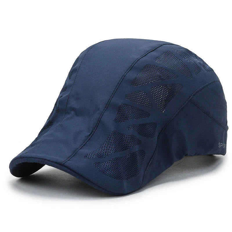 Breathable Mesh Summer Beret Cap in grey colour, featuring a wide brim and ventilated design for comfort and sun protection during outdoor activities.