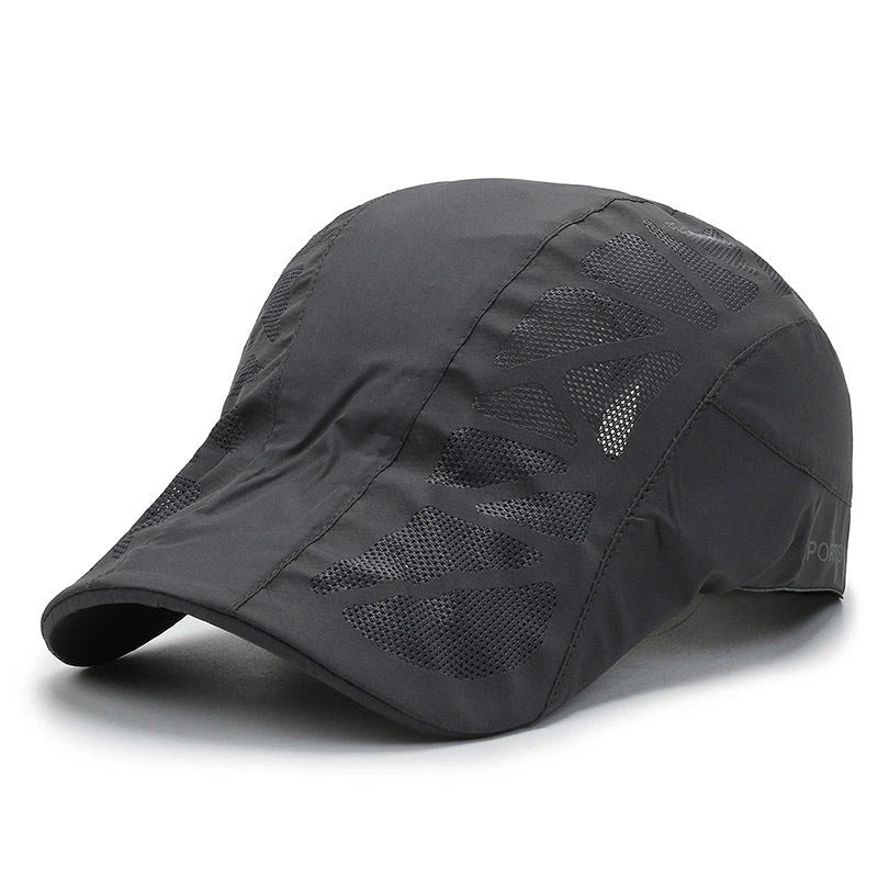 Breathable Mesh Summer Beret Cap in grey colour, featuring a wide brim and ventilated design for comfort and sun protection during outdoor activities.