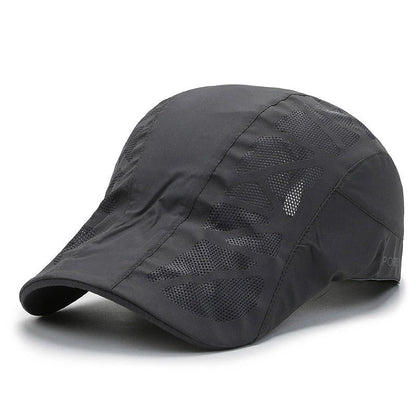 Breathable Mesh Summer Beret Cap in grey colour, featuring a wide brim and ventilated design for comfort and sun protection during outdoor activities.