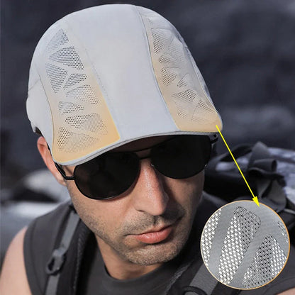 Breathable Mesh Summer Beret Cap in grey colour, featuring a wide brim and ventilated design for comfort and sun protection during outdoor activities.