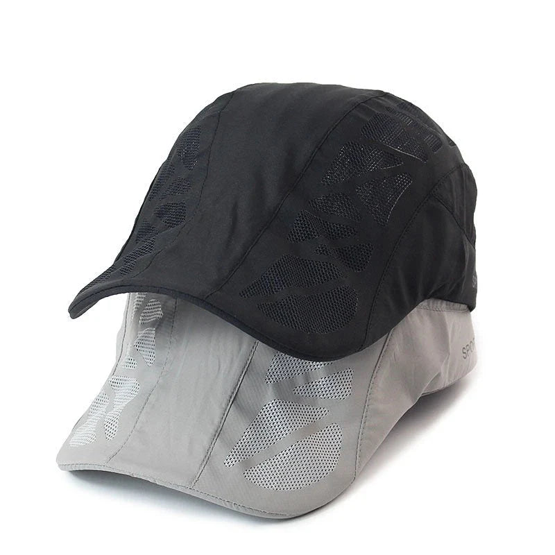 Breathable Mesh Summer Beret Cap in grey colour, featuring a wide brim and ventilated design for comfort and sun protection during outdoor activities.