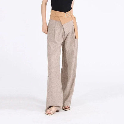 A pair of stylish high-waisted colourblock spliced wide-leg trousers for women