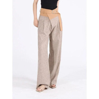 A pair of stylish high-waisted colourblock spliced wide-leg trousers for women