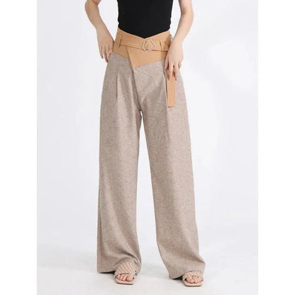 A pair of stylish high-waisted colourblock spliced wide-leg trousers for women