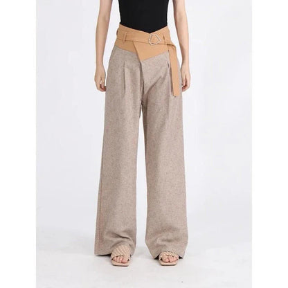 A pair of stylish high-waisted colourblock spliced wide-leg trousers for women