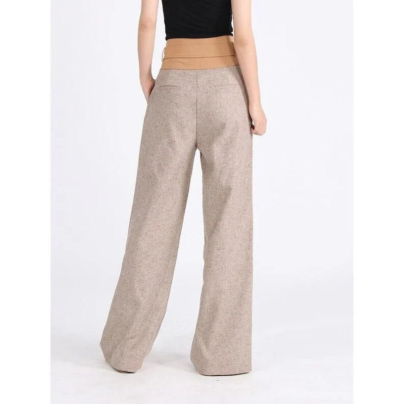 A pair of stylish high-waisted colourblock spliced wide-leg trousers for women