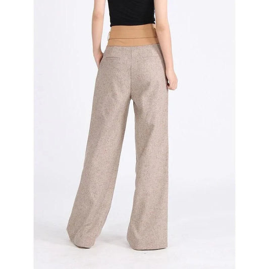 A pair of stylish high-waisted colourblock spliced wide-leg trousers for women
