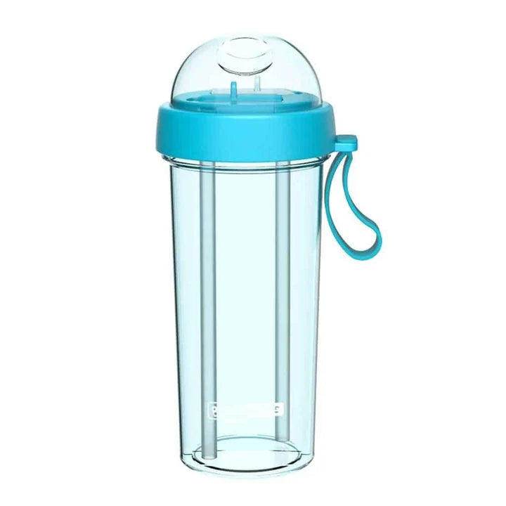 Dual-use water bottle with green colour and detachable straw for on-the-go hydration