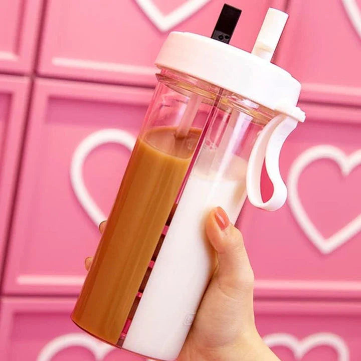 Dual-use water bottle with green colour and detachable straw for on-the-go hydration