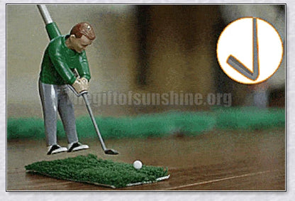 Mini golf game with interchangeable clubs, putting green, and course obstacles for indoor golf practice and entertainment
