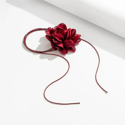 Exaggerated big rose flower choker necklace in black, red, blue, white, and purple colours