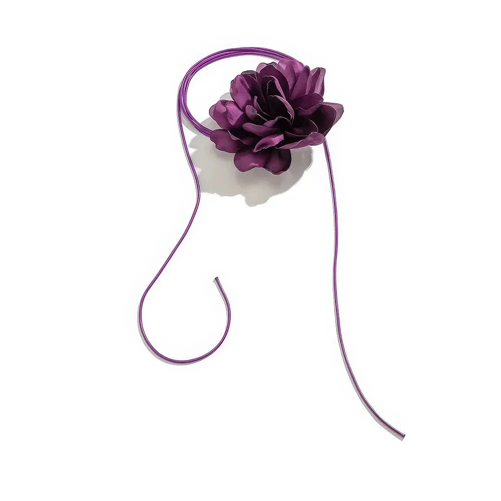 Exaggerated big rose flower choker necklace in black, red, blue, white, and purple colours