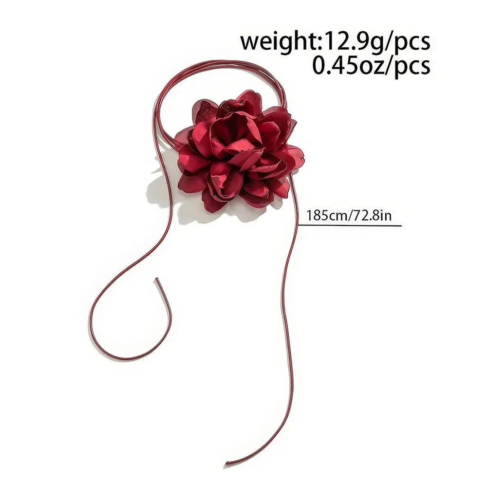 Exaggerated big rose flower choker necklace in black, red, blue, white, and purple colours