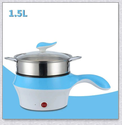 A multi-function electric cooking pot with a non-stick base, allowing for a variety of cooking tasks such as boiling, frying, and simmering.