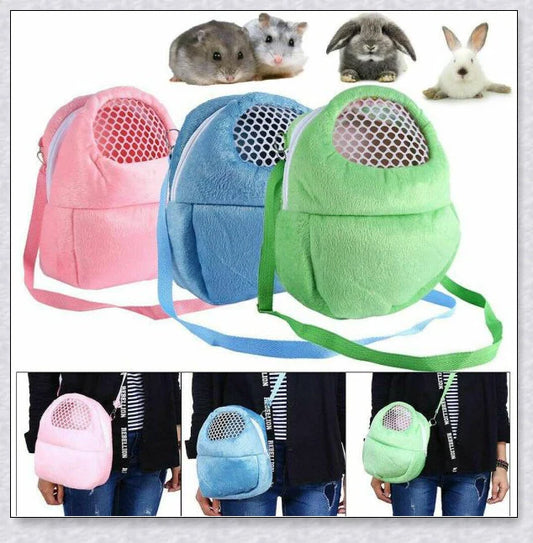 Soft, sponge-padded Rabbit Travel Carrier with breathable mesh top and adjustable shoulder strap for comfortable, hands-free transport of small pets.