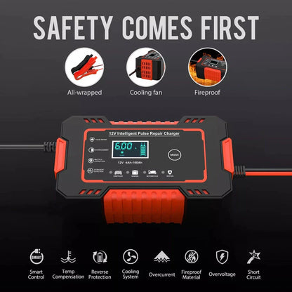 12V Automatic Battery Charger with Digital Display - Compact and Lightweight Design for Efficient Lead-Acid Battery Charging and Repair