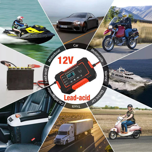 12V Automatic Battery Charger with Digital Display - Compact and Lightweight Design for Efficient Lead-Acid Battery Charging and Repair