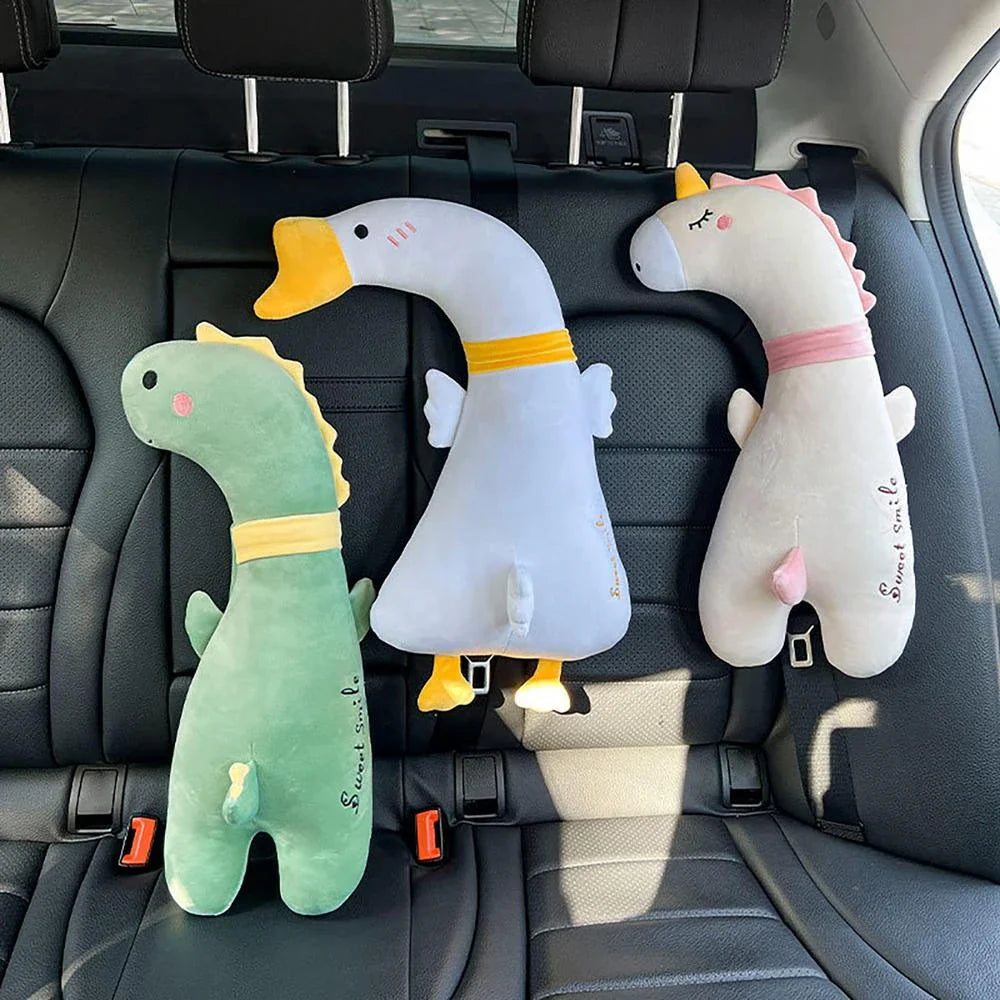 Colourful cartoon-themed car safety belt cushion pads providing comfort and support for car rides