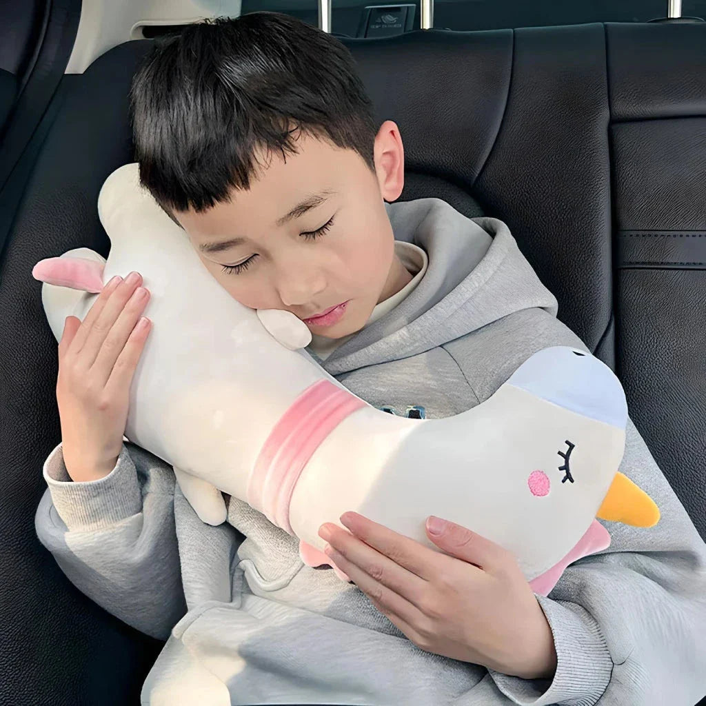 Colourful cartoon-themed car safety belt cushion pads providing comfort and support for car rides