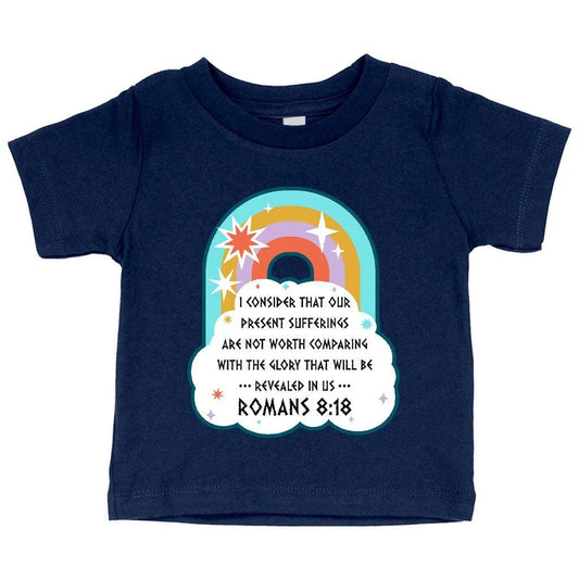 A comfortable and stylish baby t-shirt featuring a Bible verse design, made with premium Airlume cotton for ultimate softness.