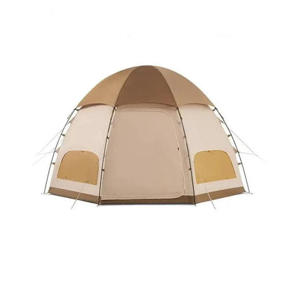 Octagonal multi-window ventilation mushroom-shaped camping tent with dark brown colour and multiple windows for excellent airflow