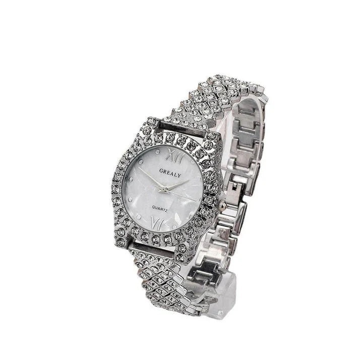 Elegant quartz watch with diamond butterfly design and zircon-encrusted bracelet