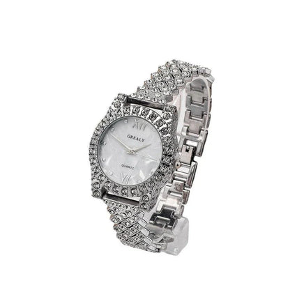 Elegant quartz watch with diamond butterfly design and zircon-encrusted bracelet