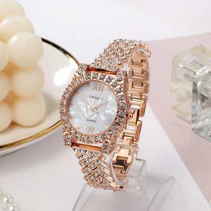 Elegant quartz watch with diamond butterfly design and zircon-encrusted bracelet