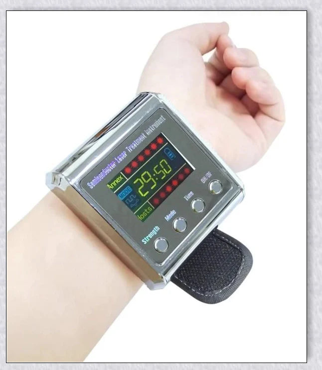 The Hypertension Laser Therapy Watch, a cutting-edge device that uses low-intensity laser therapy to improve blood circulation and manage hypertension.