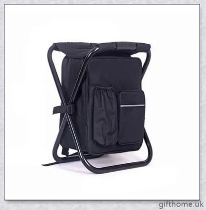 A versatile backpack with a cooler bag and a foldable chair, perfect for outdoor activities and adventures