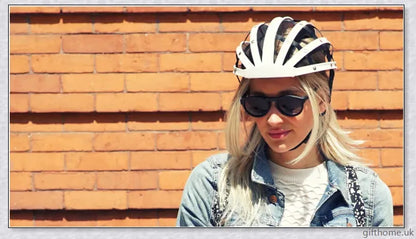 A foldable bicycle helmet made with durable materials and designed for urban commuting