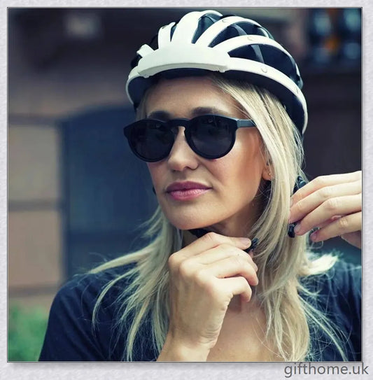 A foldable bicycle helmet made with durable materials and designed for urban commuting