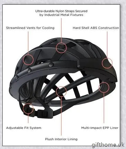 A foldable bicycle helmet made with durable materials and designed for urban commuting