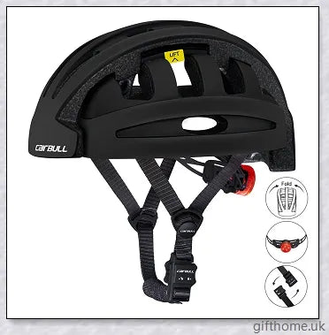 A foldable bicycle helmet made with durable materials and designed for urban commuting