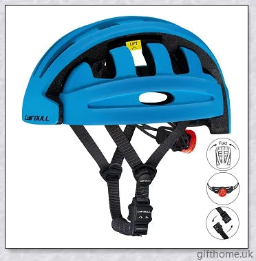 A foldable bicycle helmet made with durable materials and designed for urban commuting