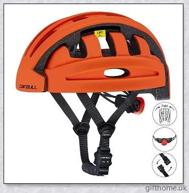 A foldable bicycle helmet made with durable materials and designed for urban commuting