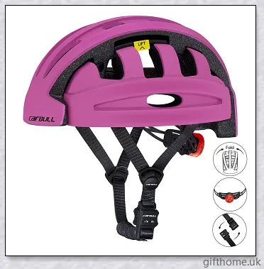 A foldable bicycle helmet made with durable materials and designed for urban commuting