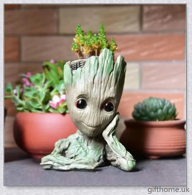 Decorative Groot-themed ceramic planter pot for displaying houseplants or organising desks