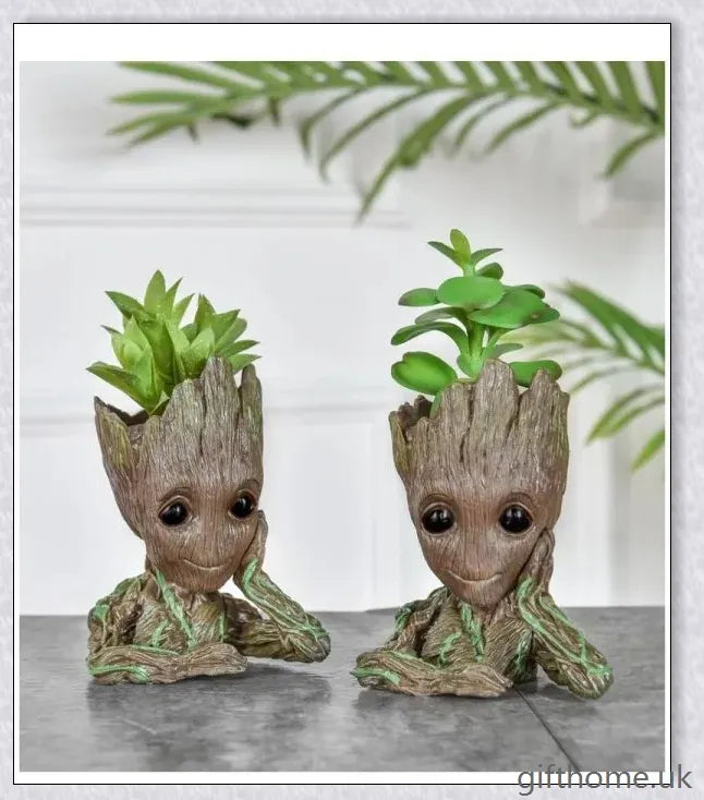 Decorative Groot-themed ceramic planter pot for displaying houseplants or organising desks