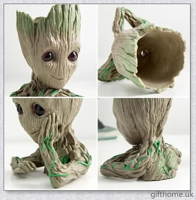 Decorative Groot-themed ceramic planter pot for displaying houseplants or organising desks