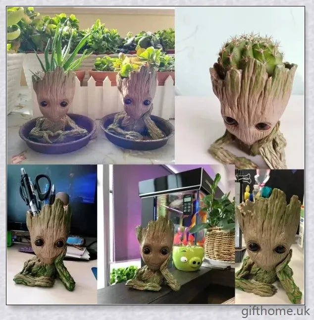 Decorative Groot-themed ceramic planter pot for displaying houseplants or organising desks