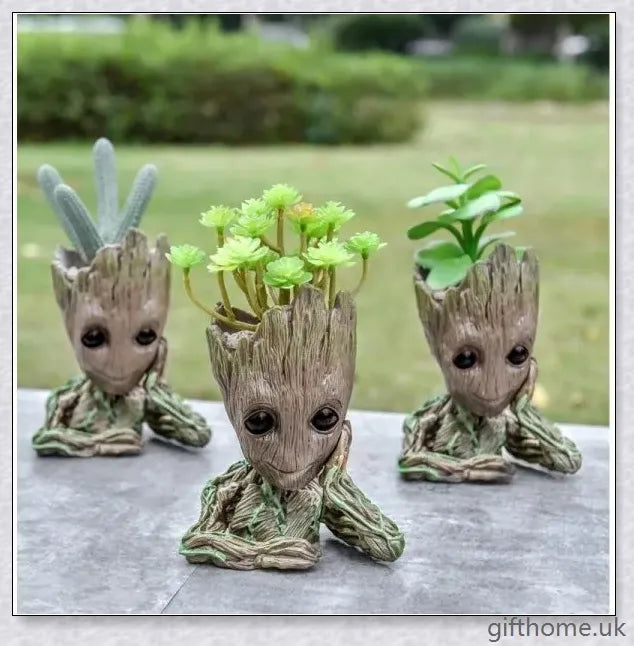 Decorative Groot-themed ceramic planter pot for displaying houseplants or organising desks